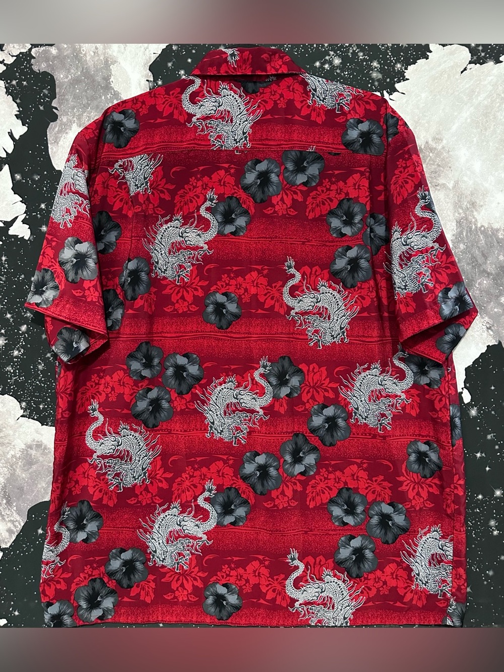 Dragons & Flowers Hawaiian Style Button Up Shirt - Picture 5 of 8